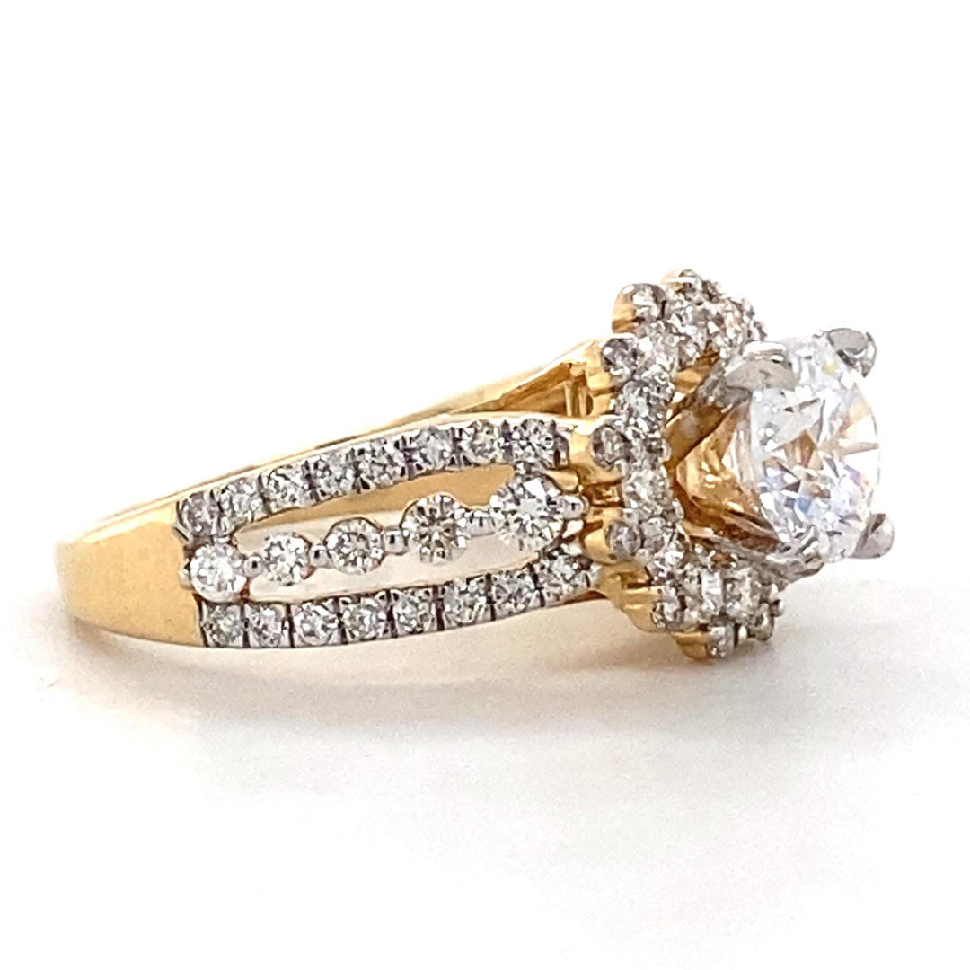 Solitaire Diamond Engagement Ring, Tessellation Effect, 14k Solid Gold, Natural Diamonds, Floral Ring, Dual Tone, Gift For Her