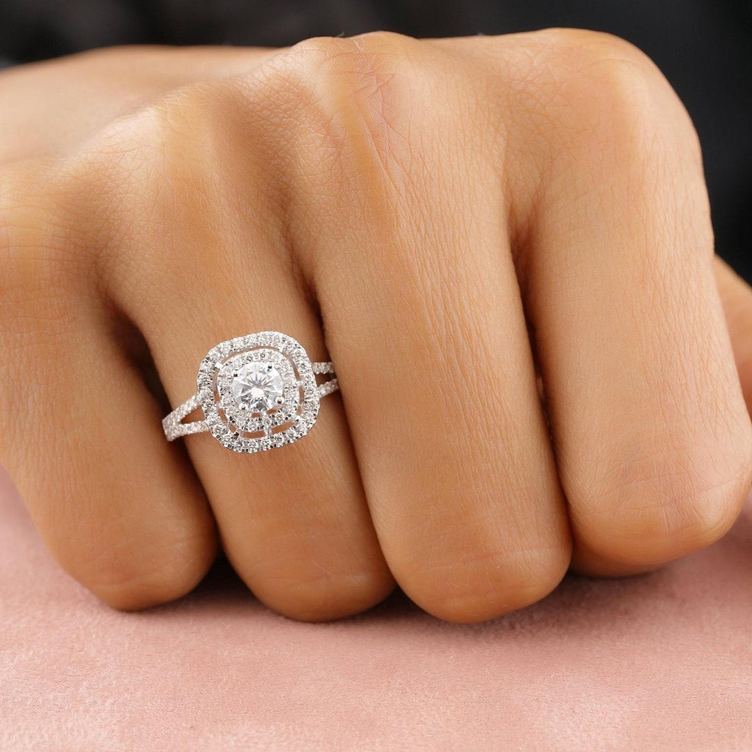 Round Solitaire Diamond Ring, Concentric Square Engagement Ring, 14K Solid Gold, Natural Diamonds, Bridal Jewelry, Gift For Her