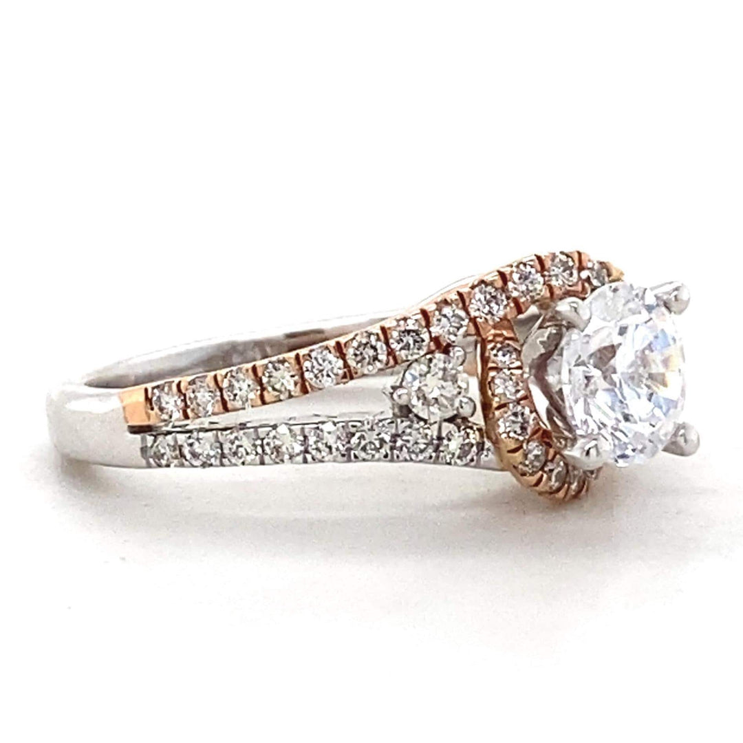 Round Solitaire Diamond Ring, 14K Solid Gold Engagement Ring, Dual Tone, Split Shank, Natural Diamonds, Gift For Her