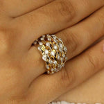 Load image into Gallery viewer, Wide Band Diamond Broad Ring, 14k Solid Gold, Natural Diamonds, Statement Cocktail Ring, Bridal Ring, Illusion Setting, Gift For Her
