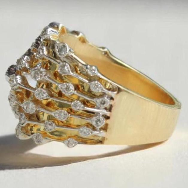 Wide Band Diamond Broad Ring, 14k Solid Gold, Natural Diamonds, Statement Cocktail Ring, Bridal Ring, Illusion Setting, Gift For Her