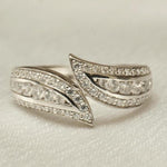 Load image into Gallery viewer, Leaves Diamond Band Ring, Split Shank, 14k Solid Gold, Natural Diamonds, Stackable Everyday Crossover Ring, Open Wrap Ring, Gift For Her
