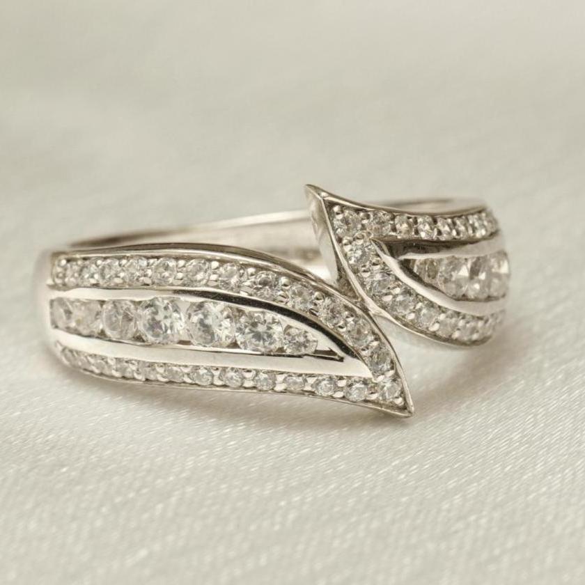 Leaves Diamond Band Ring, Split Shank, 14k Solid Gold, Natural Diamonds, Stackable Everyday Crossover Ring, Open Wrap Ring, Gift For Her