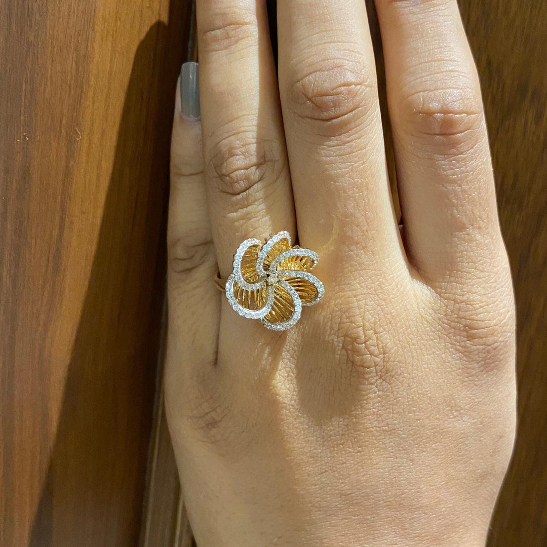 Floral Natural Diamond Cocktail Ring: 14k Solid Gold Flower Statement Ring, Certified Jewelry