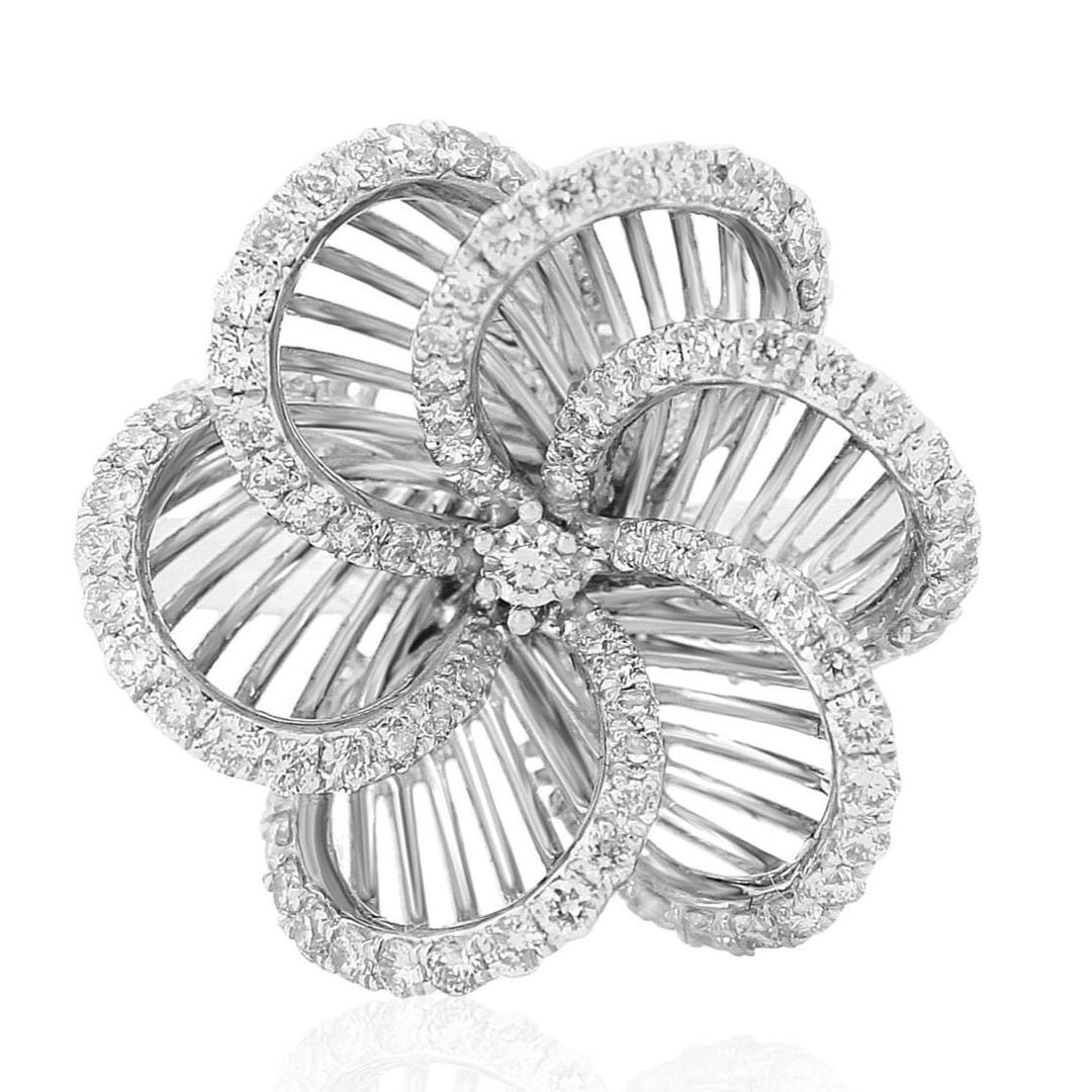Floral Diamond Cocktail Ring, 14k Solid Gold, Natural Diamonds, Wedding Floral Jewelry, Statement Flower Ring, Gift For Her