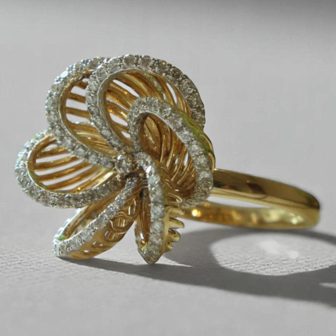 Floral Diamond Cocktail Ring, 14k Solid Gold, Natural Diamonds, Wedding Floral Jewelry, Statement Flower Ring, Gift For Her