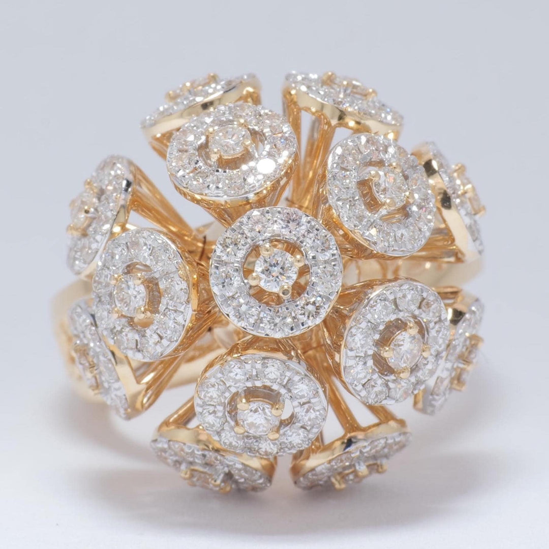 Orb Statement Diamond Ring, Blossom Floral Ring, 14k Solid Gold, Natural Diamonds, Cluster Dome Ring, Bold Cocktail Jewelry, Gift For Her