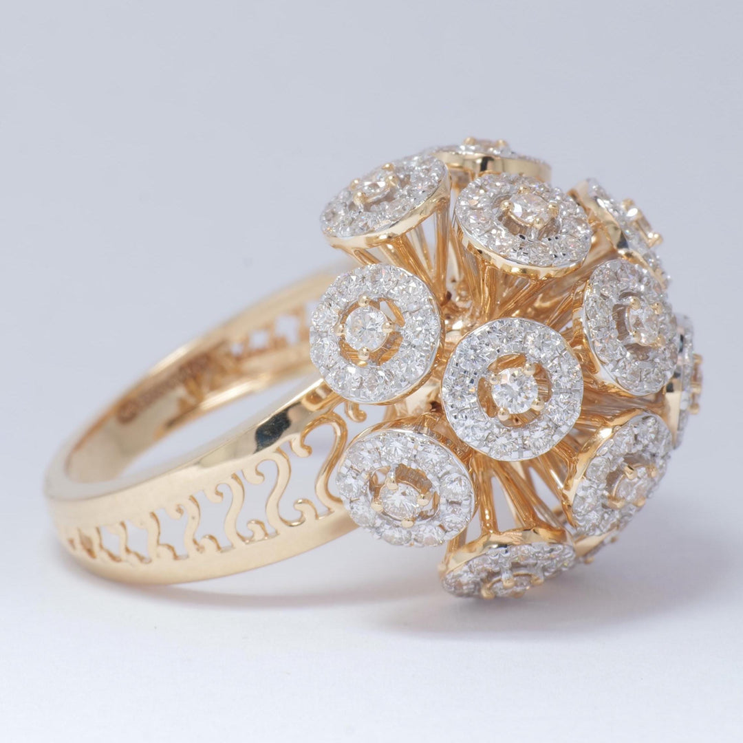 Orb Statement Diamond Ring, Blossom Floral Ring, 14k Solid Gold, Natural Diamonds, Cluster Dome Ring, Bold Cocktail Jewelry, Gift For Her