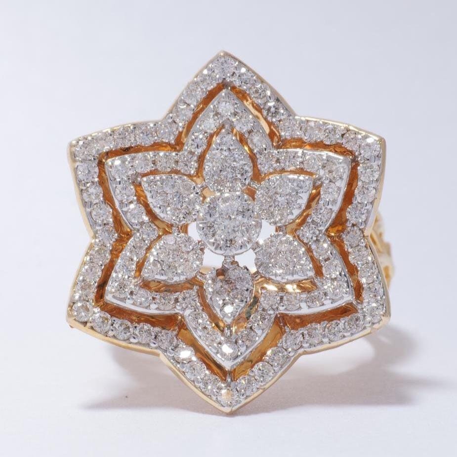 Flower Diamond Ring, 14k Solid Gold, Natural Diamonds, Cocktail Floral Halo Ring, Statement Ring, Bridal Jewelry, Gift For Her