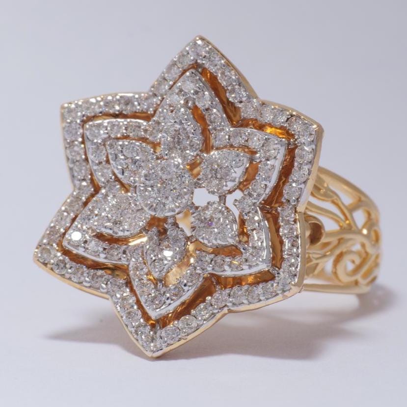 Flower Diamond Ring, 14k Solid Gold, Natural Diamonds, Cocktail Floral Halo Ring, Statement Ring, Bridal Jewelry, Gift For Her