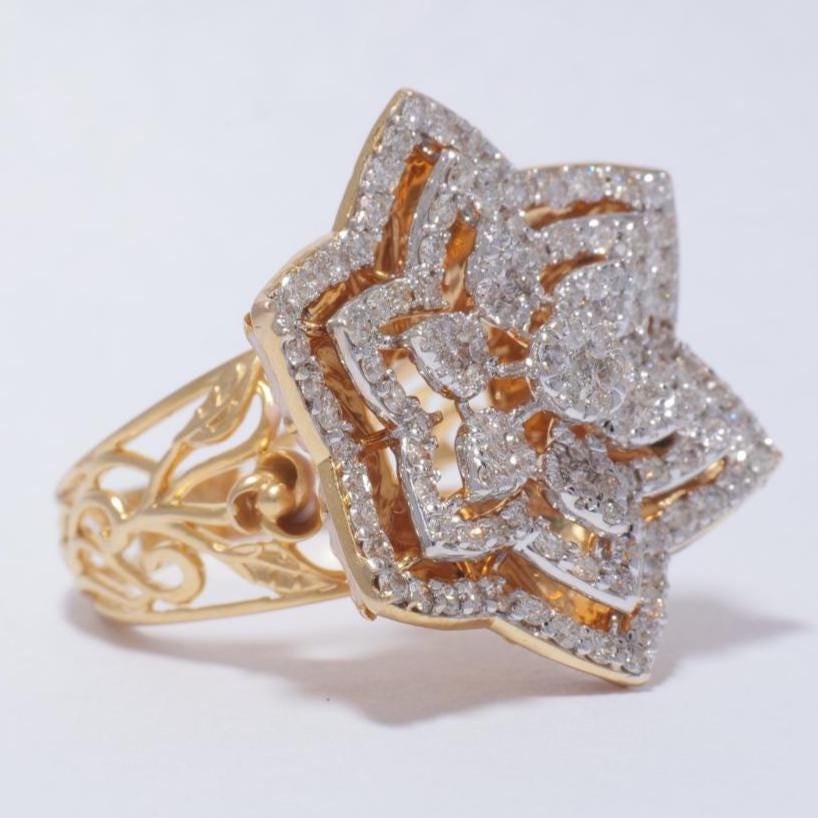 Flower Diamond Ring, 14k Solid Gold, Natural Diamonds, Cocktail Floral Halo Ring, Statement Ring, Bridal Jewelry, Gift For Her