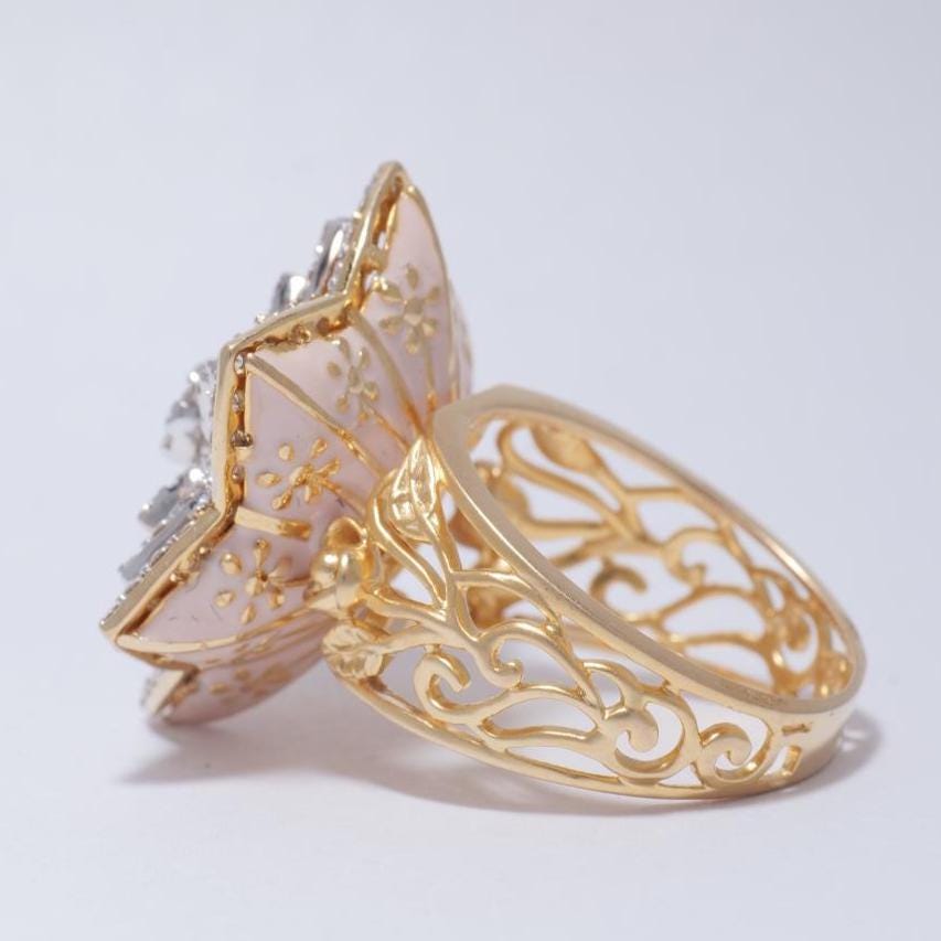 Flower Diamond Ring, 14k Solid Gold, Natural Diamonds, Cocktail Floral Halo Ring, Statement Ring, Bridal Jewelry, Gift For Her