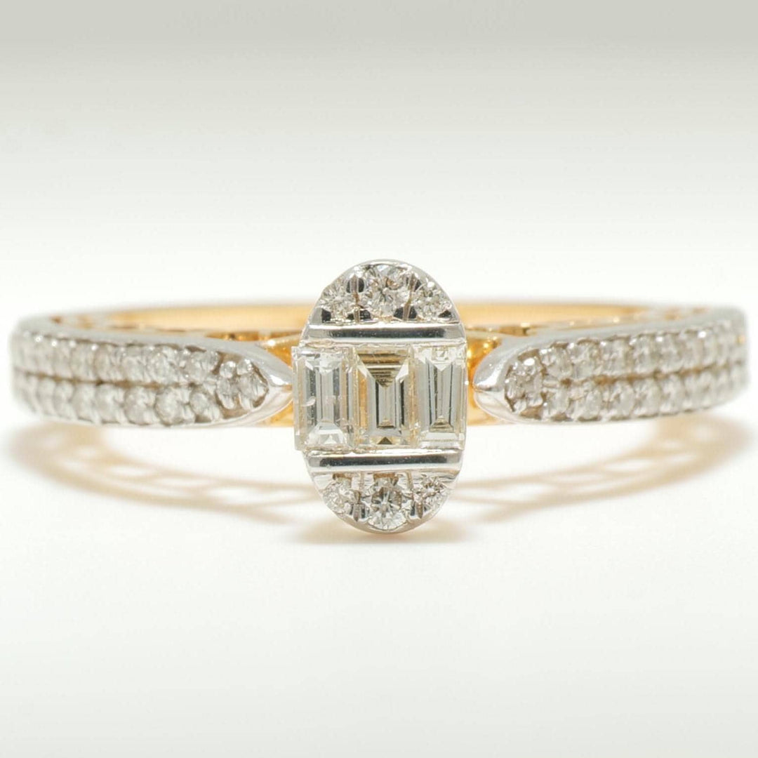 Oval Cluster Baguette Diamond Ring, Baguette & Round Natural Diamonds, 14k Solid Gold, Illusion Setting  Stacking Wedding Band, Gift For Her