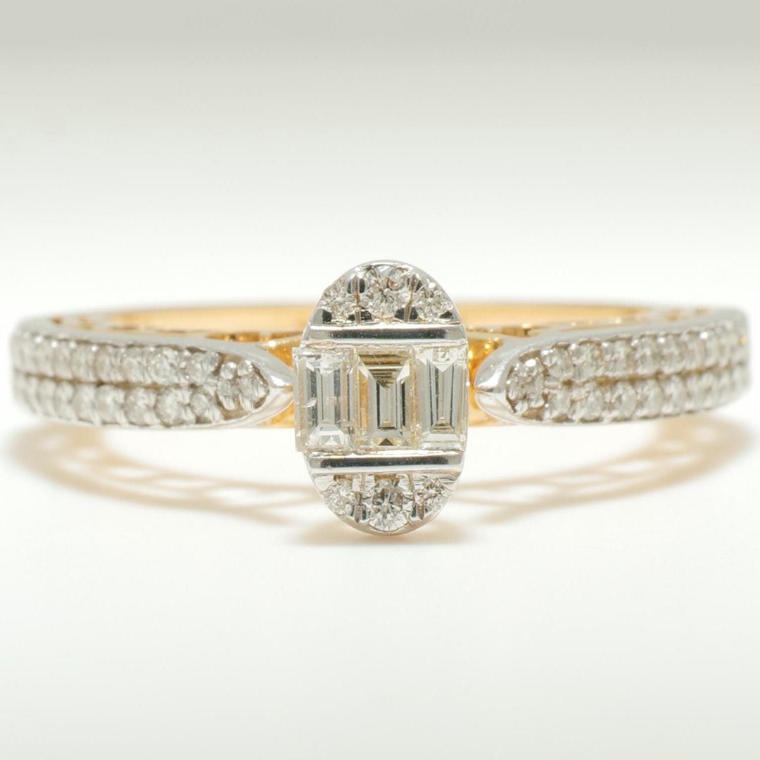 Oval Cluster Baguette Diamond Ring, Baguette & Round Natural Diamonds, 14k Solid Gold, Illusion Setting  Stacking Wedding Band, Gift For Her