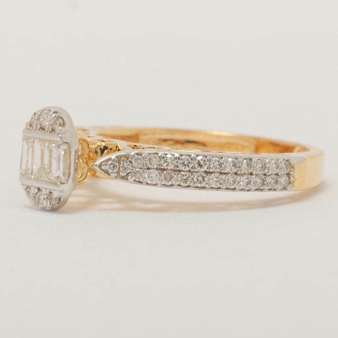 Oval Cluster Baguette Diamond Ring, Baguette & Round Natural Diamonds, 14k Solid Gold, Illusion Setting  Stacking Wedding Band, Gift For Her