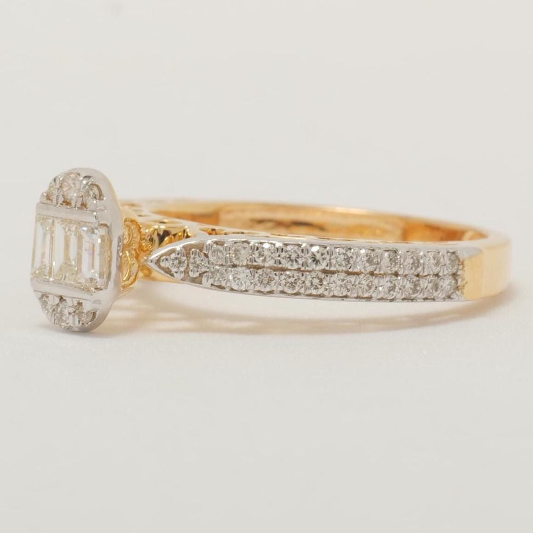 Oval Cluster Baguette Diamond Ring, Baguette & Round Natural Diamonds, 14k Solid Gold, Illusion Setting  Stacking Wedding Band, Gift For Her
