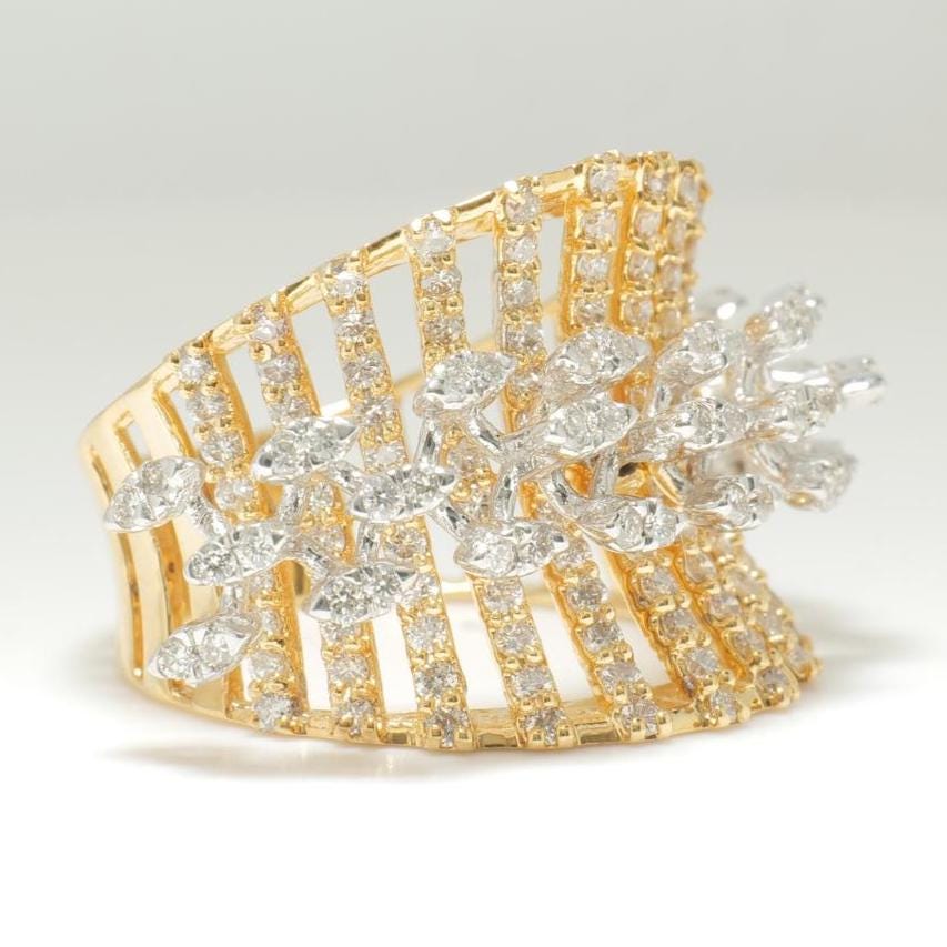 Marquise Diamond Ring, 14k Solid Gold, Natural Diamonds, Wide Band Cocktail Ring, Dual Tone Cluster Ring, Statement Jewelry, Gift For Her