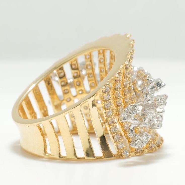 Marquise Diamond Ring, 14k Solid Gold, Natural Diamonds, Wide Band Cocktail Ring, Dual Tone Cluster Ring, Statement Jewelry, Gift For Her