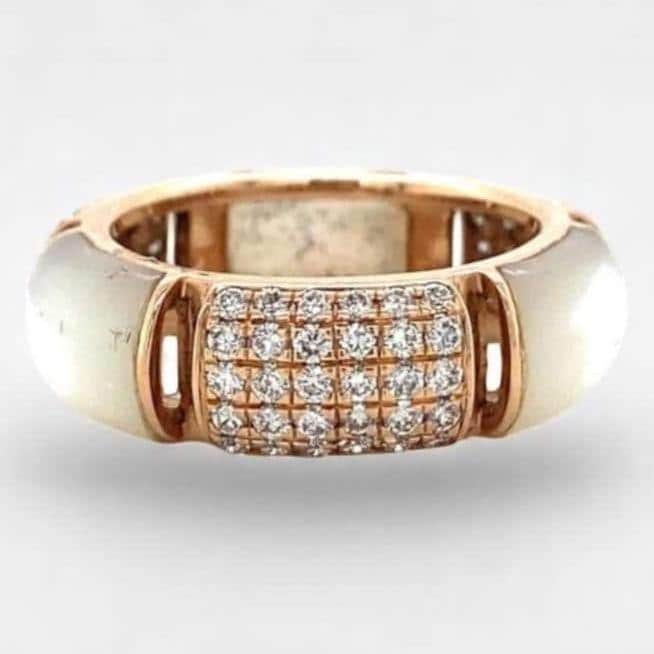 Mother of Pearl Diamond Ring, 14k Solid Gold, Natural Diamond, Cocktail Cluster Band, Statement Ring, Wide Dome Everyday Stack, Gift For Her