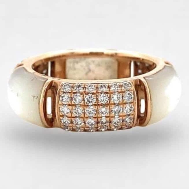 Mother of Pearl Diamond Ring, 14k Solid Gold, Natural Diamond, Cocktail Cluster Band, Statement Ring, Wide Dome Everyday Stack, Gift For Her