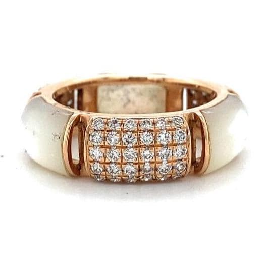 Mother of Pearl Diamond Ring, 14k Solid Gold, Natural Diamond, Cocktail Cluster Band, Statement Ring, Wide Dome Everyday Stack, Gift For Her