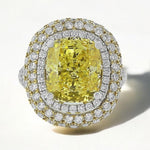 Load image into Gallery viewer, Yellow Sapphire Statement Diamond Ring, Gemstone Cocktail Ring, 14k Solid Gold, Natural Diamonds, Double Halo Birthstone Rings, Gift For Her
