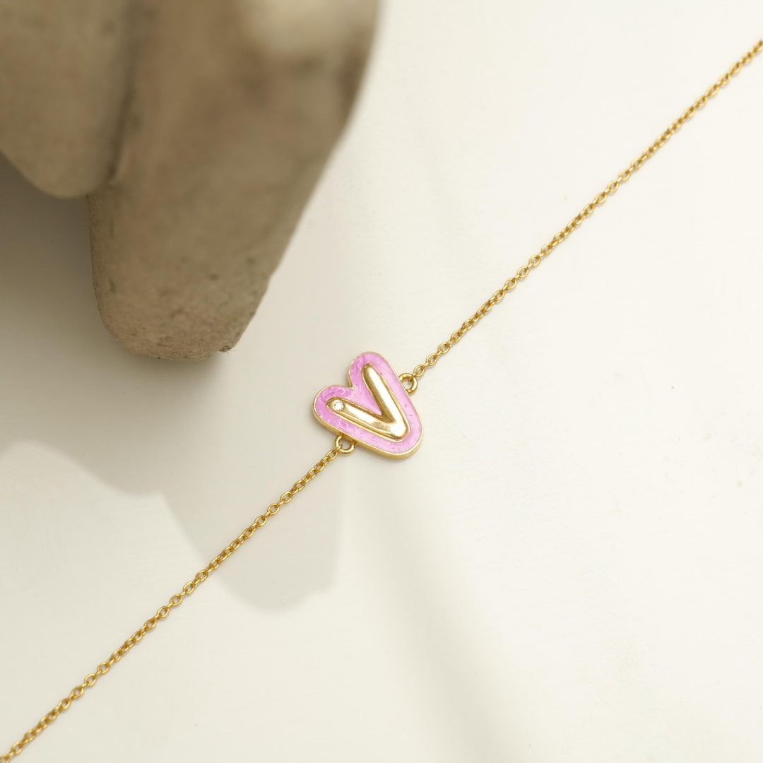 Personalized Initial Enamel Chain Bracelet, 14k Solid Gold, Natural Diamonds, Stacking Everyday Custom Jewelry, Letter Minimalistic Charm