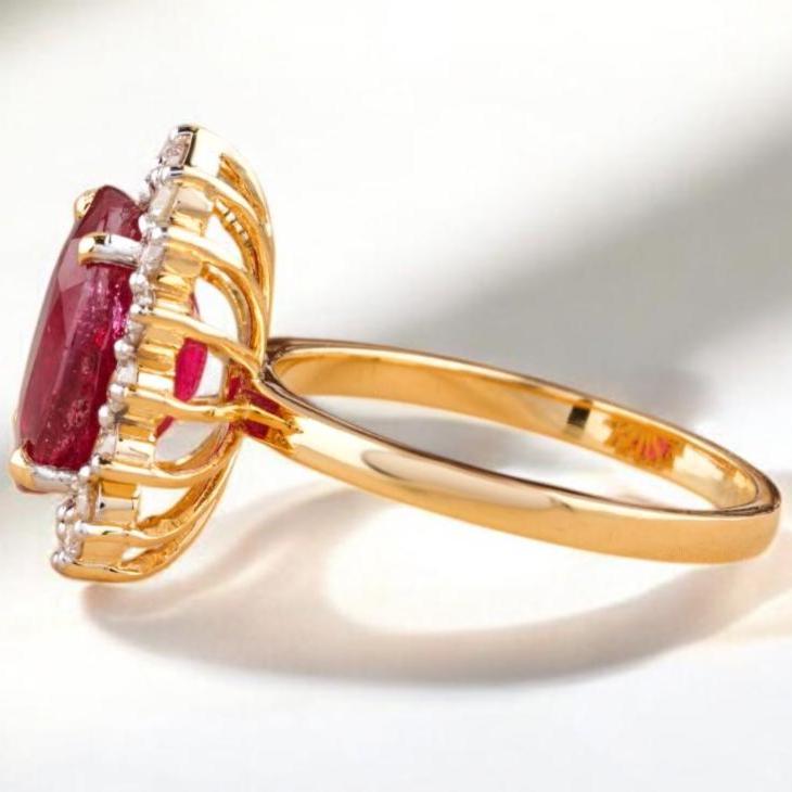 Oval Ruby Diamond Ring, 14k Solid Gold, Natural Diamonds, Cocktail Ring, Gemstone Halo Jewelry, Statement Ring, Gift For Her