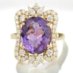 Load image into Gallery viewer, Oval Amethyst Diamond Halo Ring, 14k Solid Gold, Natural Diamonds, Statement Cocktail Ring, Faceted Gemstone Ring, Gift For Her
