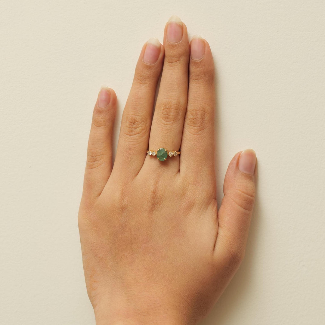 Oval Emerald Diamond Engagement Ring, 14K Solid Gold, Natural Diamond, Green Gemstone Promise Ring, Wedding Statement Ring, Gift For Her