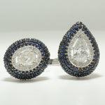 Load image into Gallery viewer, Blue Sapphire Diamond Ring, 14K Solid Gold, Pear &amp; Oval Natural Diamond, Open Cuff Halo Gemstone Ring, Cocktail Statement Ring, Gift For Her
