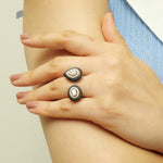 Load image into Gallery viewer, Blue Sapphire Diamond Ring, 14K Solid Gold, Pear &amp; Oval Natural Diamond, Open Cuff Halo Gemstone Ring, Cocktail Statement Ring, Gift For Her
