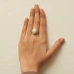 Load image into Gallery viewer, Pearl Halo Diamond Ring, 14K Solid Gold, Natural Diamonds, Gemstone Cocktail Ring, Birthstone Statement Jewelry, Gift for her
