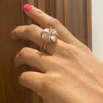 Load image into Gallery viewer, Mother of Pearl Natural Diamond Cocktail Ring: 14k Solid Gold Floral Ribbon Ring, Certified Jewelry
