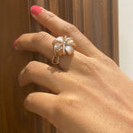 Load image into Gallery viewer, Mother of Pearl Natural Diamond Cocktail Ring: 14k Solid Gold Floral Ribbon Ring, Certified Jewelry
