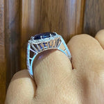 Load image into Gallery viewer, Oval Blue Sapphire Diamond Halo Ring, Round and Baguette Natural diamonds, 14k Solid Gold, Gemstone Ring, Engagement Ring, Gift For Her
