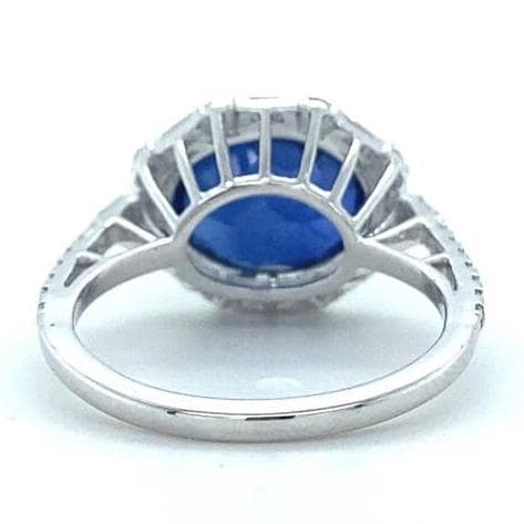 Oval Blue Sapphire Diamond Halo Ring, Round and Baguette Natural diamonds, 14k Solid Gold, Gemstone Ring, Engagement Ring, Gift For Her