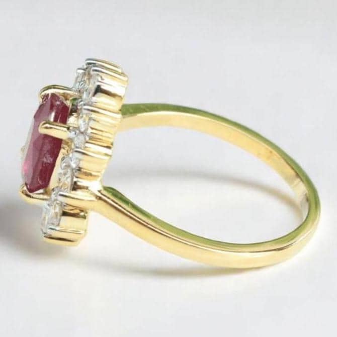 Oval Ruby Halo Diamond Ring, 14k Solid Gold, July Gemstone, Birthstone Ring, Natural Diamonds, Starburst Engagement Ring, Gift For Her