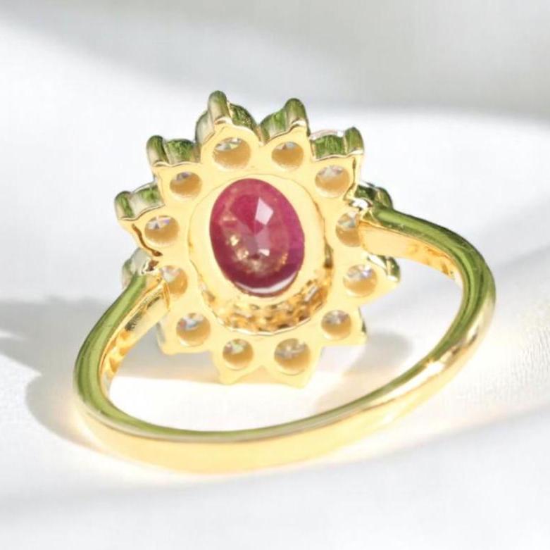 Oval Ruby Halo Diamond Ring, 14k Solid Gold, July Gemstone, Birthstone Ring, Natural Diamonds, Starburst Engagement Ring, Gift For Her