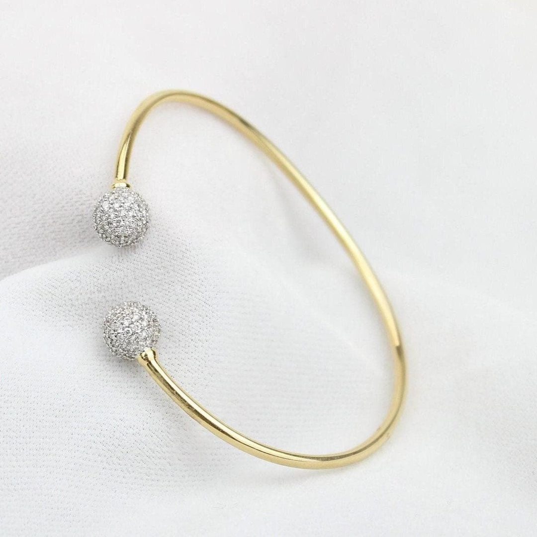 Orbs Diamond Cuff Bracelet, 14K Solid Gold, Natural Diamonds, Open Cuff Bangle, Stackable Minimalist Bracelet, Statement Jewelry