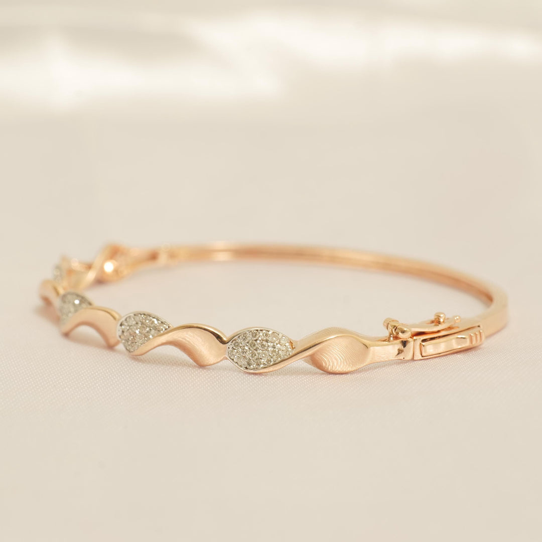 Wavy Natural Diamond Pave Cuff Bracelet: 14k Solid Gold Stackable Minimalist Jewelry, IGI Certified, Ready To Ship