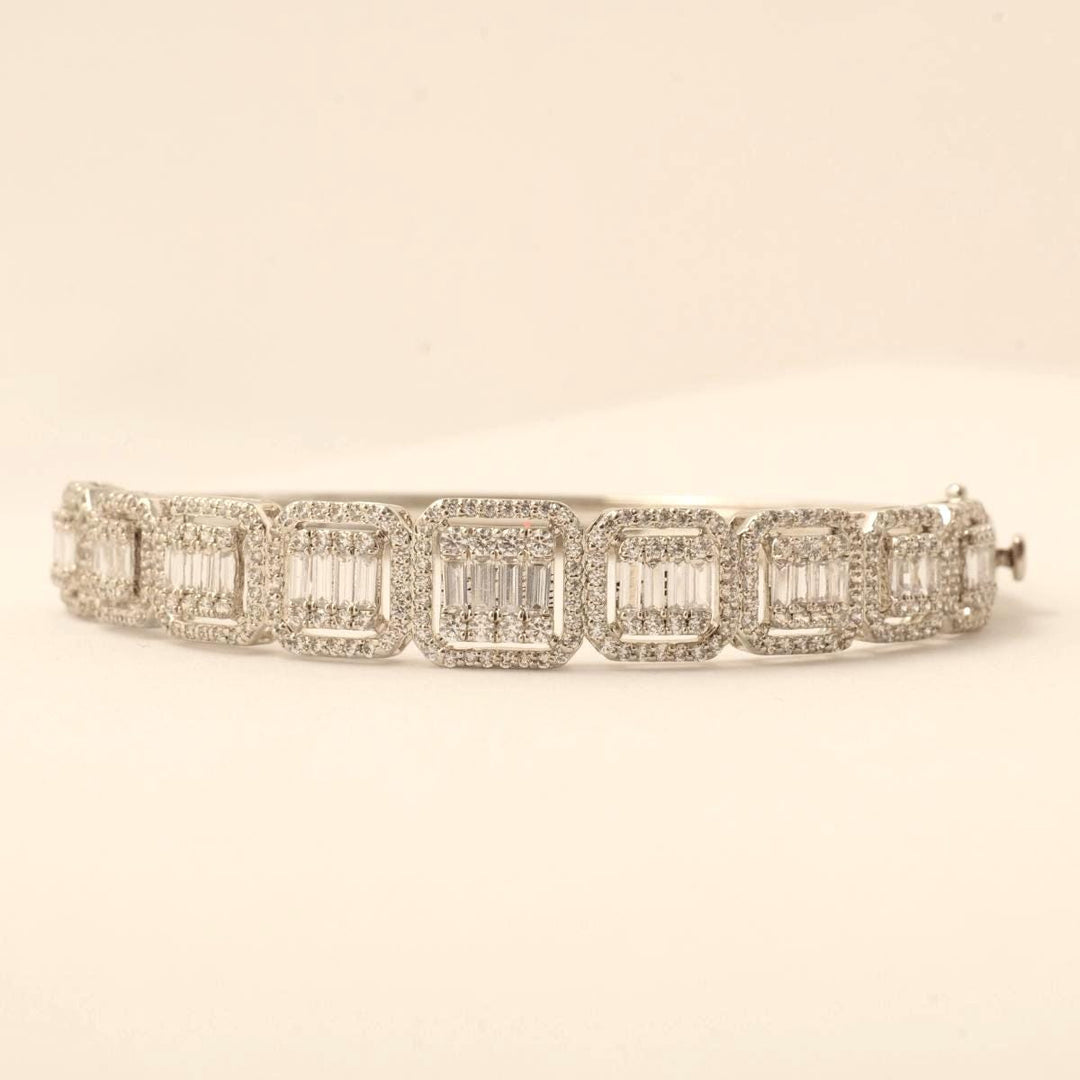 Square Halo Diamond Bracelet, 14k Solid Gold, Natural Diamonds, Illusion Cocktail Bangle, Baguette Pave Jewelry, Bridal Statement Jewelry