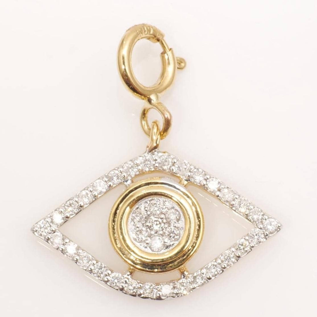Evil Eye Diamond Charm, 14k Solid Gold, Natural Diamonds, Dual Tone Everyday Pendant, Cluster Set Staking Necklace, Ready To Ship