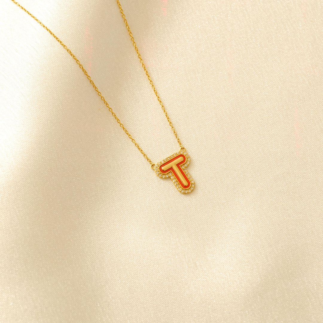 Personalized Initial Halo Diamond Enamel Necklace, 14k Solid Gold, Natural Diamonds, Minimalist Custom Jewelry, Everyday Layering Jewelry