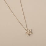 Load image into Gallery viewer, Star Diamond Pendant Necklace, 14k Solid Gold, Cluster Baguette Natural Diamond, Stacking Chain Pendant, Celestial Jewelry
