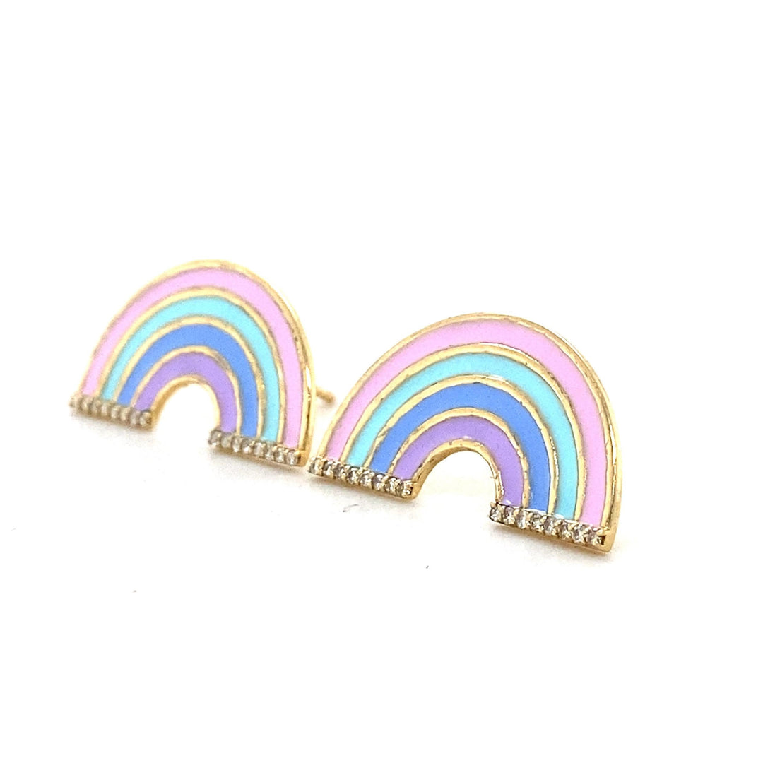 Kids Rainbow Diamond Stud Earrings, 14k Solid Gold With Enameling, Natural Diamonds, Kids jewelry, Gift for toddlers/girls/kids
