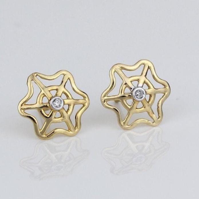 Kids Spider Web Diamond Stud Earrings, 14k Solid Gold, Natural Diamonds, Kids Jewelry, Gift for toddlers, girls and kids