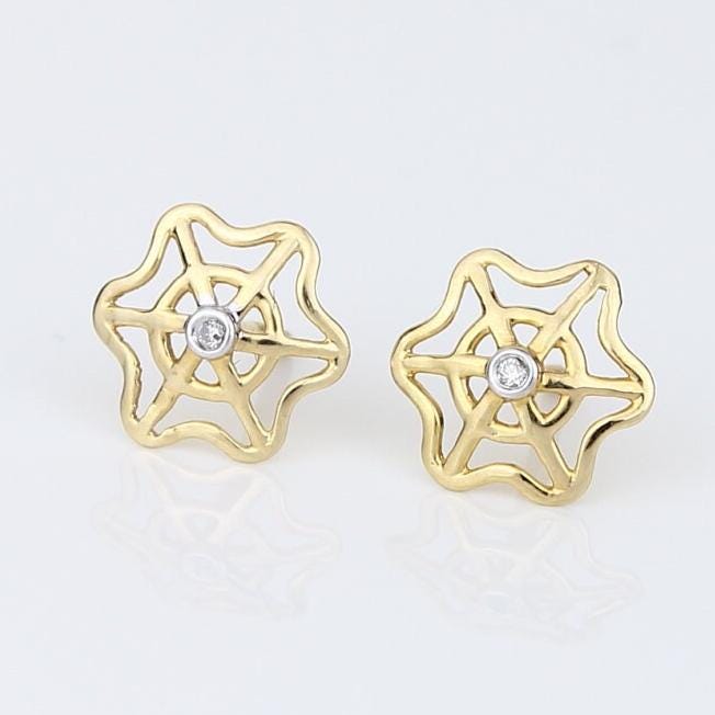 Kids Spider Web Diamond Stud Earrings, 14k Solid Gold, Natural Diamonds, Kids Jewelry, Gift for toddlers, girls and kids