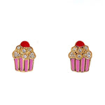 Load image into Gallery viewer, Kids Enameled Cupcake Diamond Stud Earrings, 14k Solid Gold, Natural Diamonds, Kids jewelry, Gift for toddlers, girls and kids
