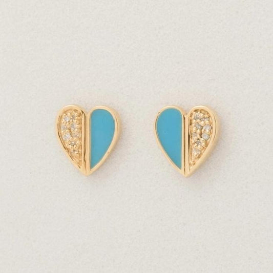 Heart Diamond Kids Earrings, 14k Solid Gold Enamel Studs, Natural Diamond, Minimalistic Everyday jewelry, Gift for toddlers, girls, and kid